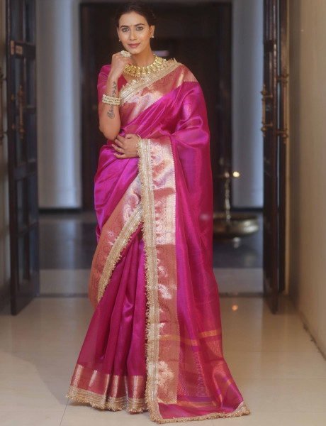 Banarasi Tissue Silk Dual Tone Saree with Designer Lace