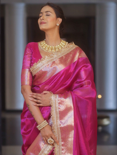 Banarasi Tissue Silk Dual Tone Saree with Designer Lace