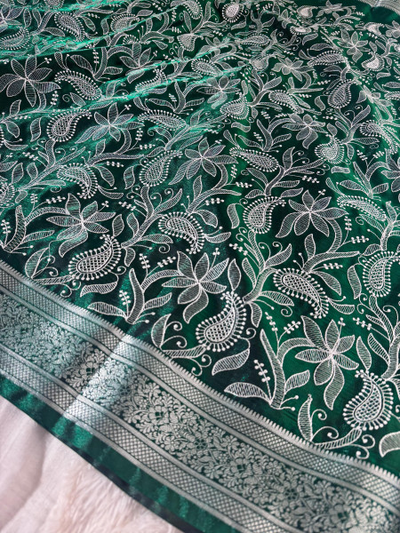 Banarasi Satin Silk Chikankari Embroidery Saree
