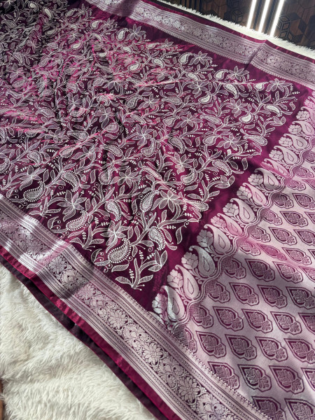 Banarasi Satin Silk Chikankari Embroidery Saree
