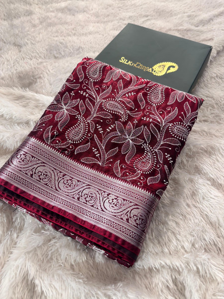 Banarasi Satin Silk Chikankari Embroidery Saree