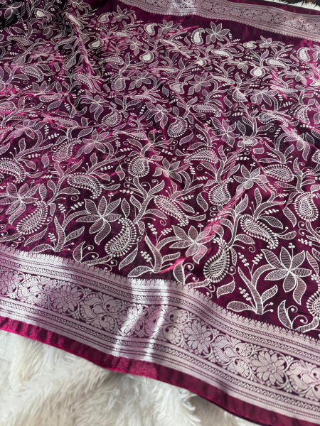 Banarasi Satin Silk Chikankari Embroidery Saree