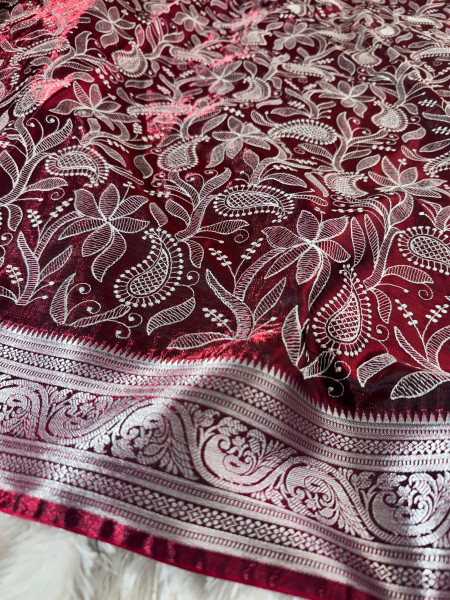 Banarasi Satin Silk Chikankari Embroidery Saree