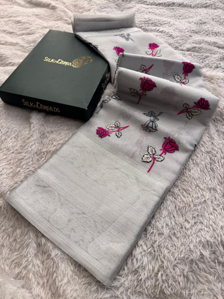 Tissue Silk Saree with Resham Embroidery Work