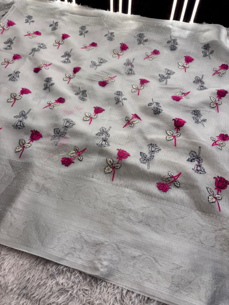 Tissue Silk Saree with Resham Embroidery Work