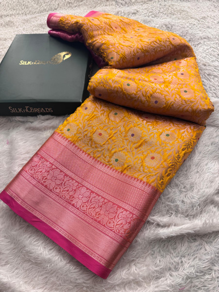 Banarasi Silk Zari Jaal Meenakari Weaving Saree