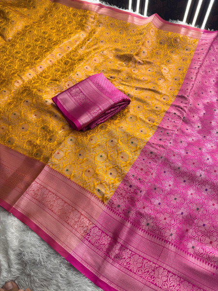 Banarasi Silk Zari Jaal Meenakari Weaving Saree