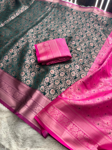 Banarasi Silk Zari Jaal Meenakari Weaving Saree