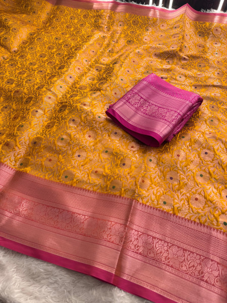 Banarasi Silk Zari Jaal Meenakari Weaving Saree