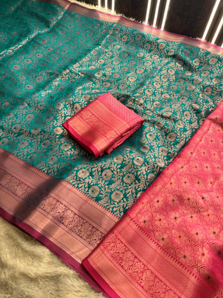 Banarasi Silk Zari Jaal Meenakari Weaving Saree
