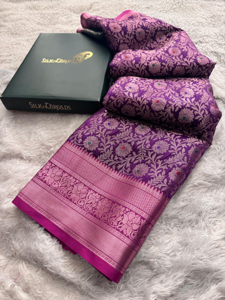 Banarasi Silk Zari Jaal Meenakari Weaving Saree