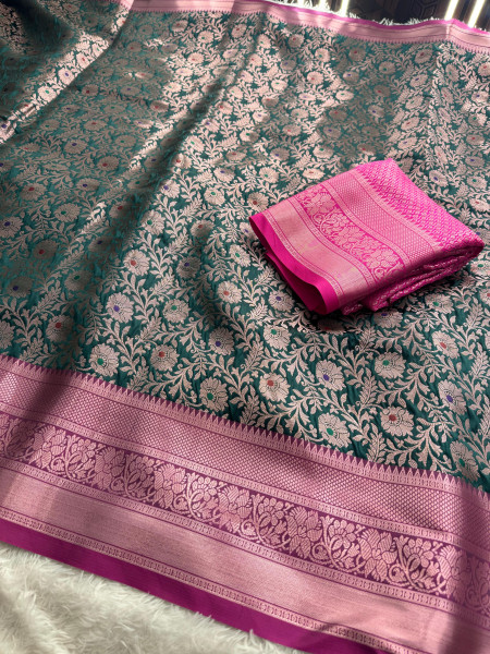 Banarasi Silk Zari Jaal Meenakari Weaving Saree