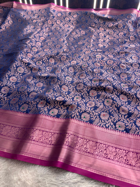 Banarasi Silk Zari Jaal Meenakari Weaving Saree