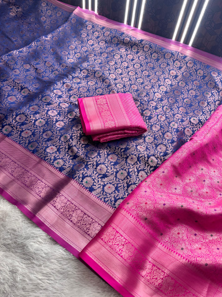 Banarasi Silk Zari Jaal Meenakari Weaving Saree