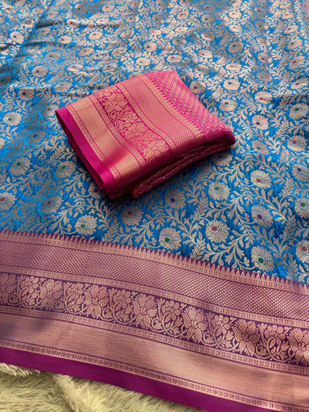 Banarasi Silk Zari Jaal Meenakari Weaving Saree