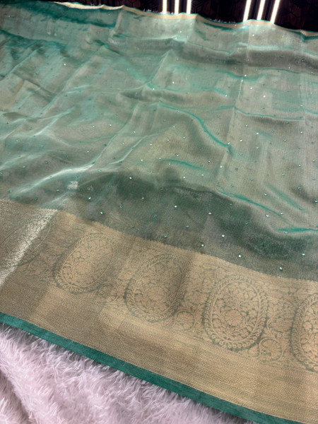 Premium Banarasi Tissue Silk Saree with Mini Handwork Mirror