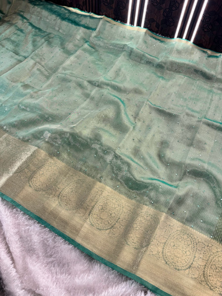 Premium Banarasi Tissue Silk Saree with Mini Handwork Mirror