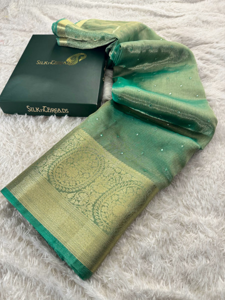 Premium Banarasi Tissue Silk Saree with Mini Handwork Mirror