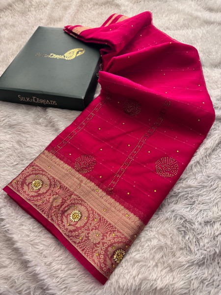 Organza Silk Swarovski Crystal Work Saree With Allover Sequence
