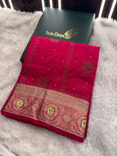 Organza Silk Swarovski Crystal Work Saree With Allover Sequence