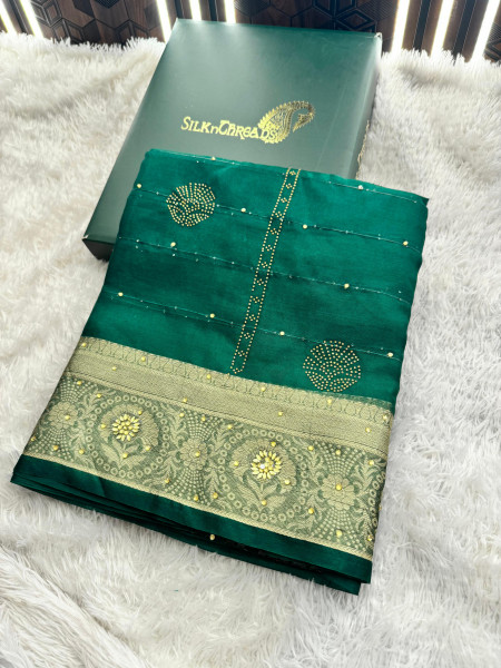 Organza Silk Swarovski Crystal Work Saree With Allover Sequence