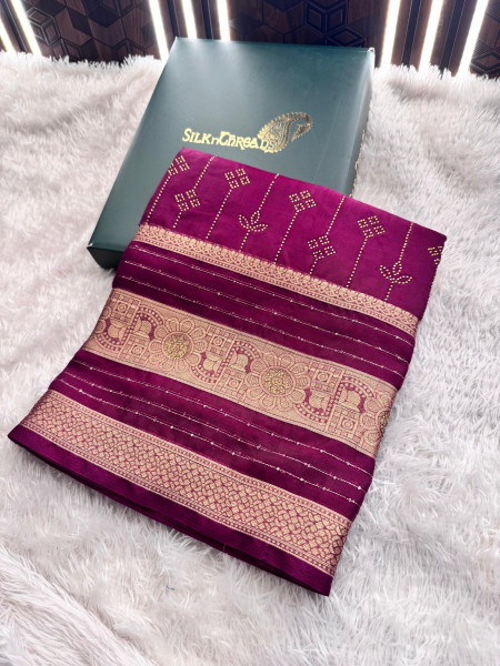 Organza Silk Swarovski Crystal Work Saree With Allover Sequence