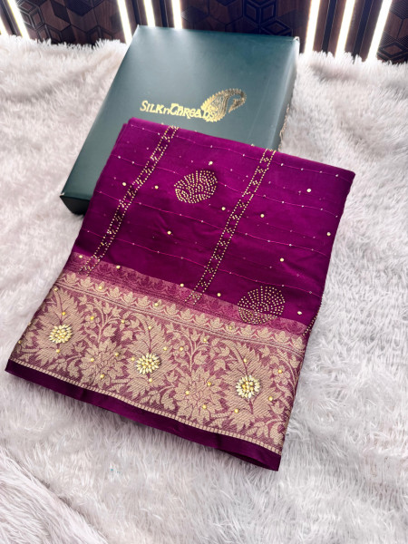Organza Silk Swarovski Crystal Work Saree With Allover Sequence