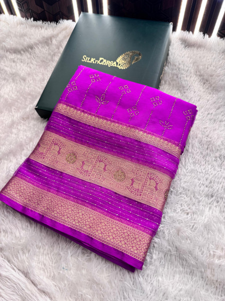 Organza Silk Swarovski Crystal Work Saree With Allover Sequence