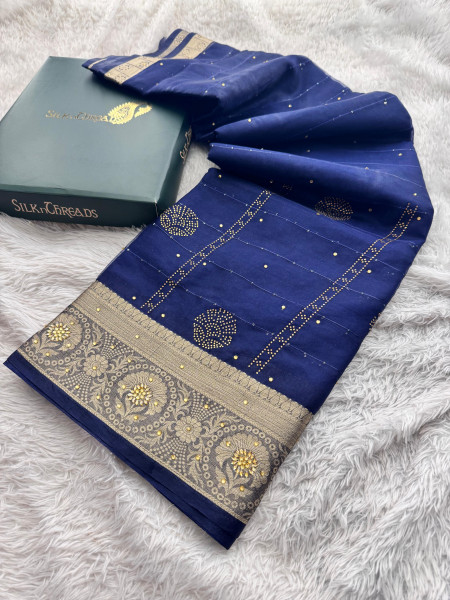 Organza Silk Swarovski Crystal Work Saree With Allover Sequence