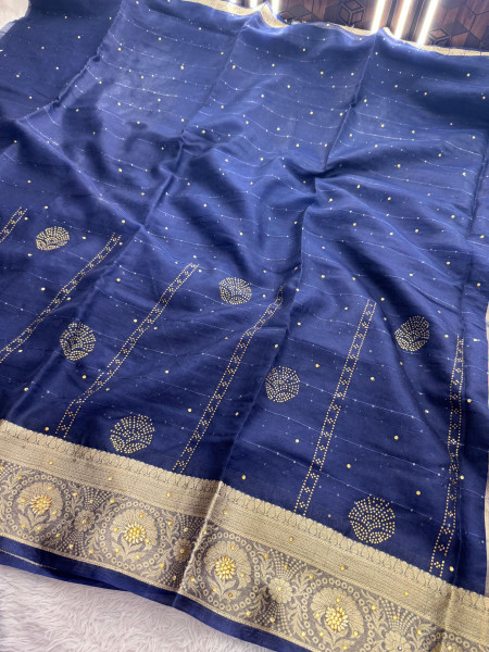 Organza Silk Swarovski Crystal Work Saree With Allover Sequence