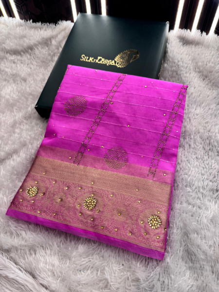 Organza Silk Swarovski Crystal Work Saree With Allover Sequence