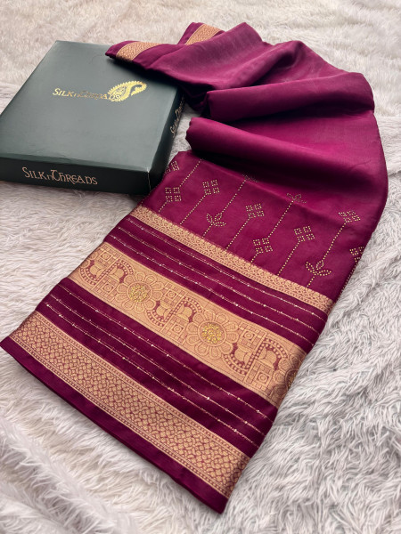 Organza Silk Swarovski Crystal Work Saree With Allover Sequence