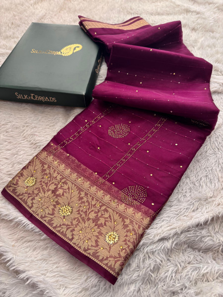 Organza Silk Swarovski Crystal Work Saree With Allover Sequence
