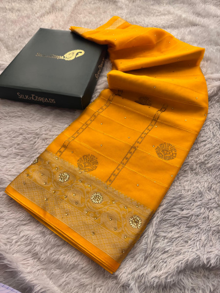 Organza Silk Swarovski Crystal Work Saree With Allover Sequence