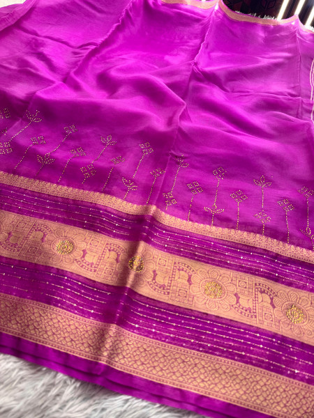 Organza Silk Swarovski Crystal Work Saree With Allover Sequence
