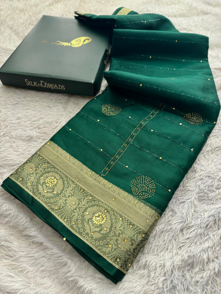 Organza Silk Swarovski Crystal Work Saree With Allover Sequence