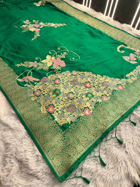 Pure Russian Viscose Silk Designer Meena Work Saree