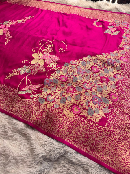 Pure Russian Viscose Silk Designer Meena Work Saree