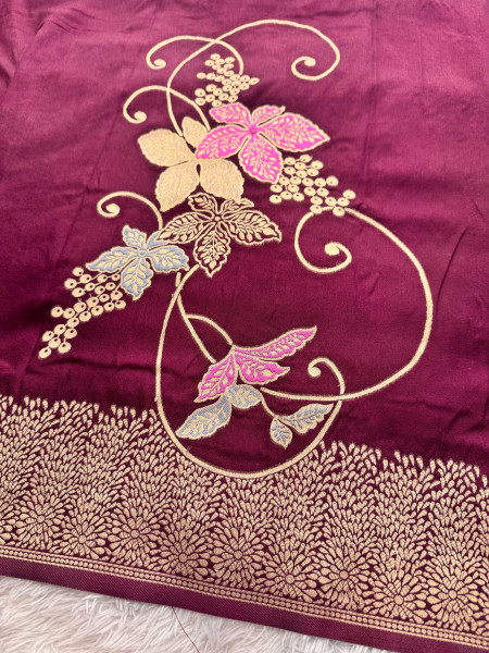 Pure Russian Viscose Silk Designer Meena Work Saree