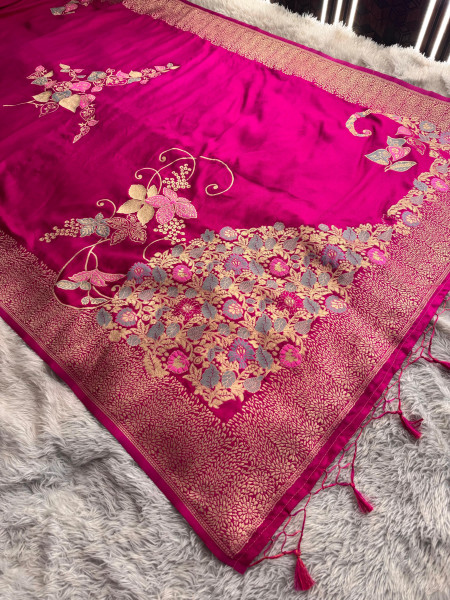 Pure Russian Viscose Silk Designer Meena Work Saree