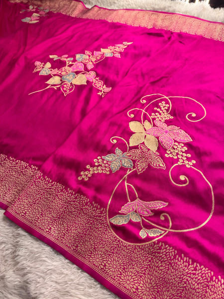 Pure Russian Viscose Silk Designer Meena Work Saree