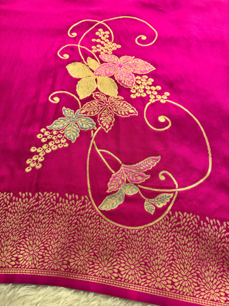 Pure Russian Viscose Silk Designer Meena Work Saree