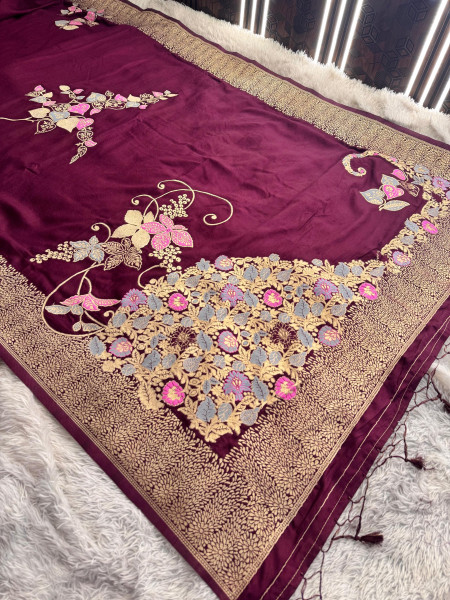 Pure Russian Viscose Silk Designer Meena Work Saree