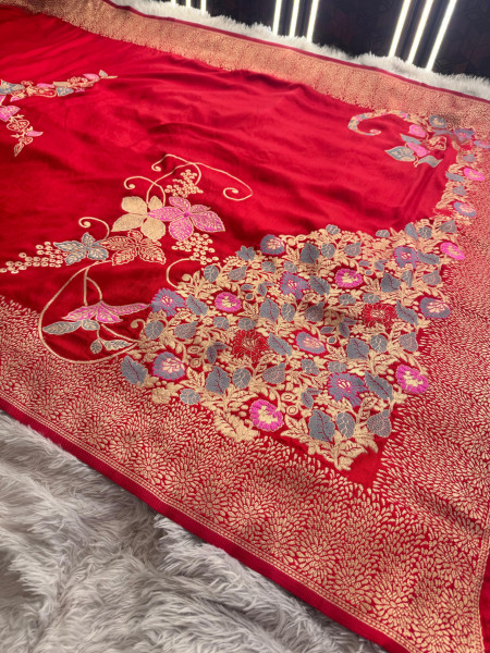 Pure Russian Viscose Silk Designer Meena Work Saree