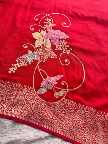 Pure Russian Viscose Silk Designer Meena Work Saree