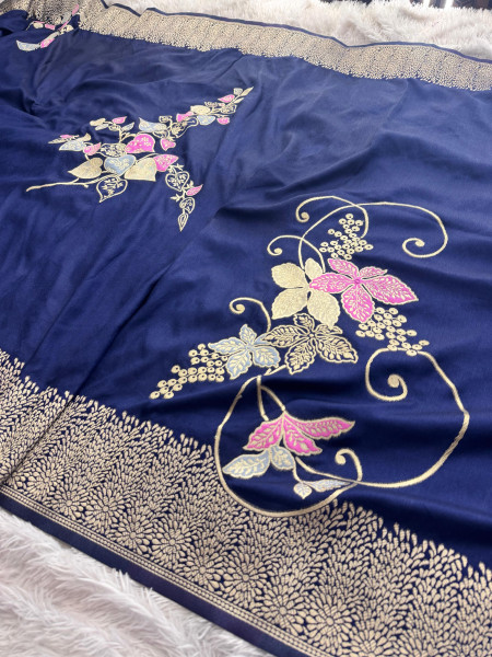 Pure Russian Viscose Silk Designer Meena Work Saree