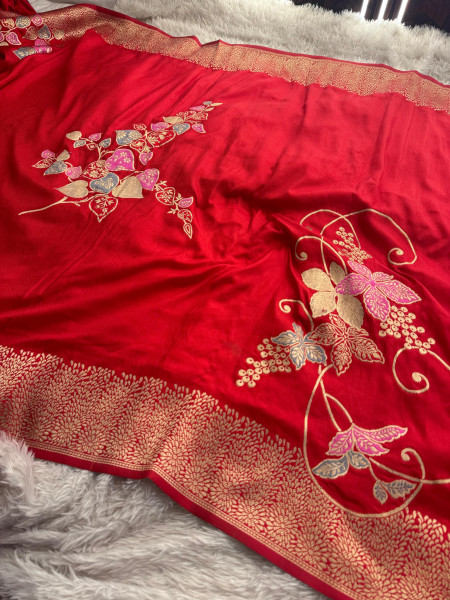 Pure Russian Viscose Silk Designer Meena Work Saree