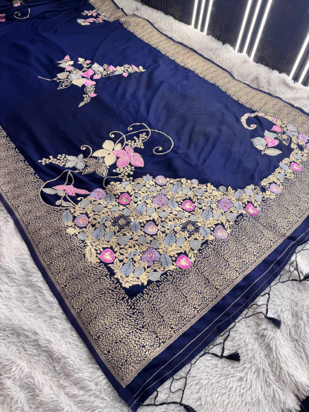 Pure Russian Viscose Silk Designer Meena Work Saree