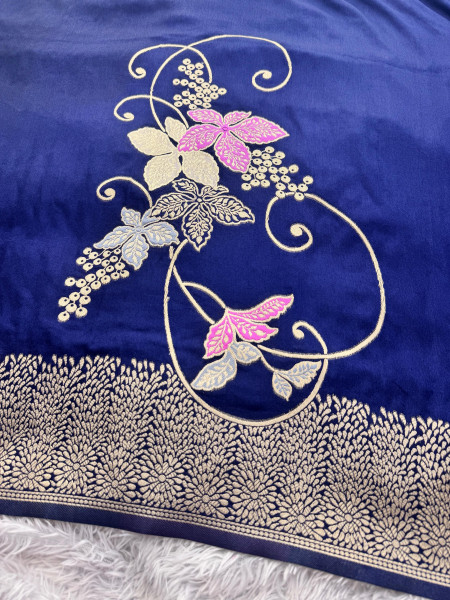Pure Russian Viscose Silk Designer Meena Work Saree