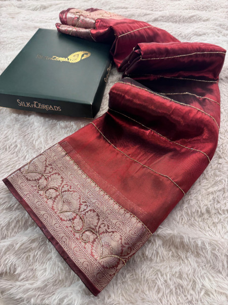 Never Seen Before Tissue Zardozi Handwork Saree